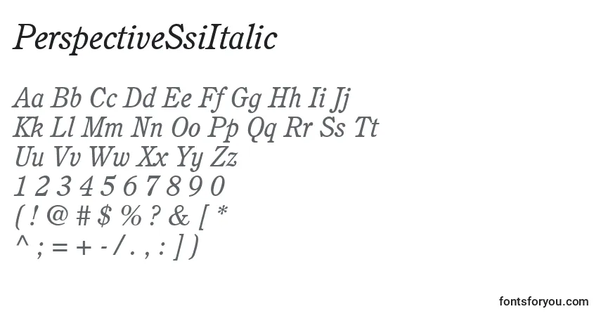 Шрифт PerspectiveSsiItalic – алфавит, цифры, специальные символы