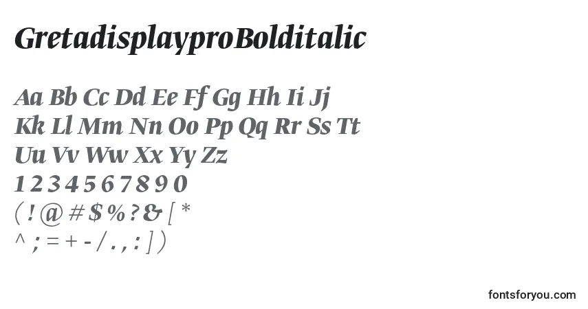 A fonte GretadisplayproBolditalic – alfabeto, números, caracteres especiais