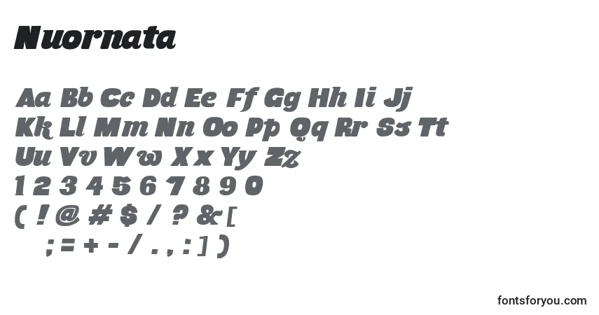 Schriftart Nuornata – Alphabet, Zahlen, spezielle Symbole