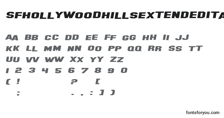 Schriftart SfHollywoodHillsExtendedItalic – Alphabet, Zahlen, spezielle Symbole