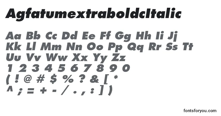 A fonte AgfatumextraboldcItalic – alfabeto, números, caracteres especiais