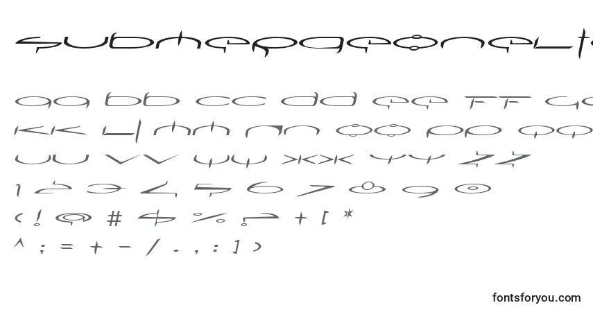 Шрифт SubmergeoneLtOblique – алфавит, цифры, специальные символы