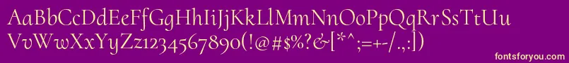 Saiba mais sobre a fonte CormorantuprightRegular Fonte CormorantuprightRegular – fontes amarelas em um fundo roxo
