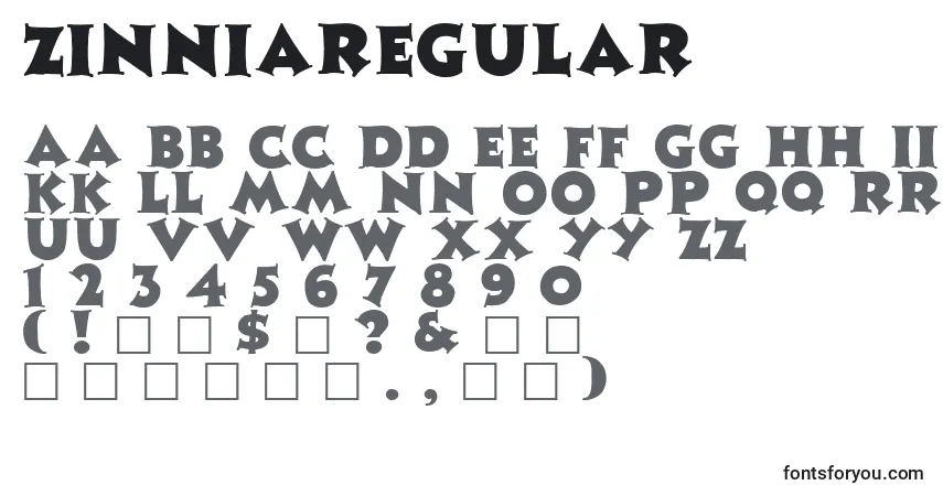 Fuente ZinniaRegular - alfabeto, números, caracteres especiales