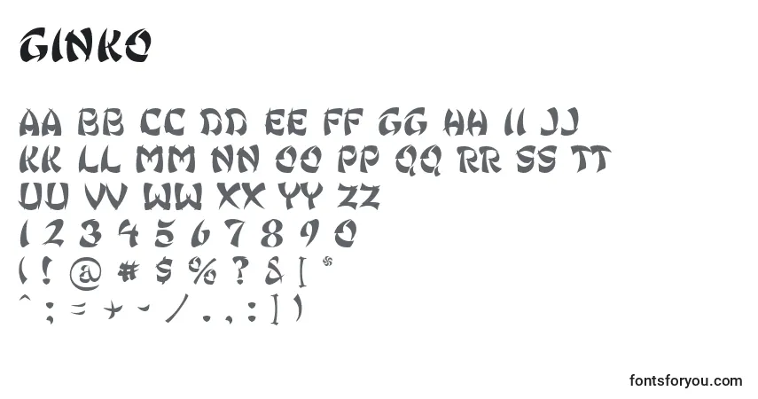 Schriftart Ginko – Alphabet, Zahlen, spezielle Symbole