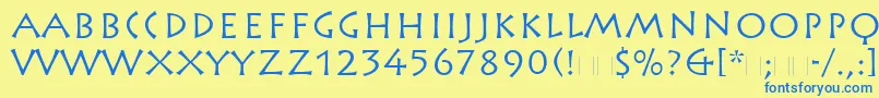 Weitere Informationen zur RusticanaLtRoman-Schriftart RusticanaLtRoman-Schriftart – Blaue Schriften auf gelbem Hintergrund