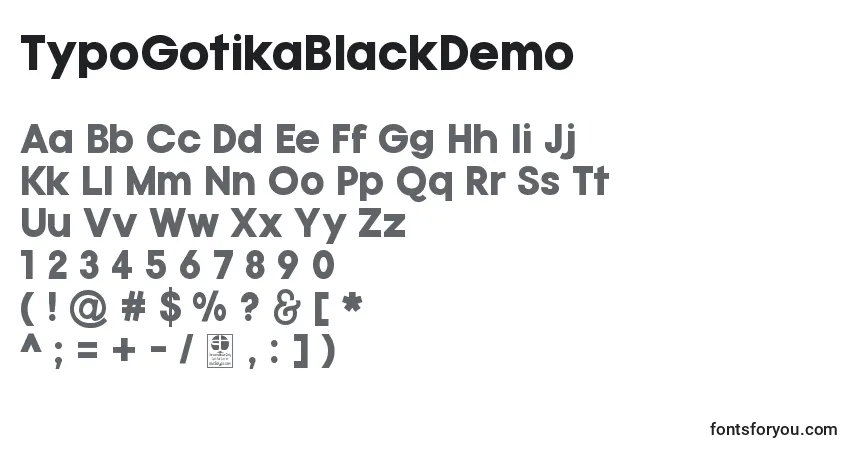 Schriftart TypoGotikaBlackDemo – Alphabet, Zahlen, spezielle Symbole
