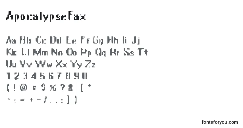 Fuente ApocalypseFax - alfabeto, números, caracteres especiales