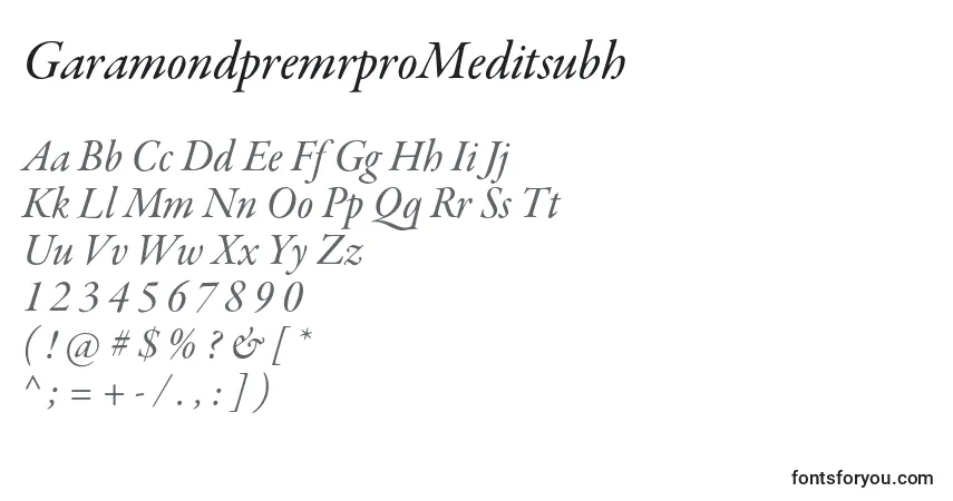 A fonte GaramondpremrproMeditsubh – alfabeto, números, caracteres especiais