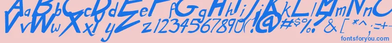 Fonte DirtyDuoBoldItalic – fontes azuis em um fundo rosa