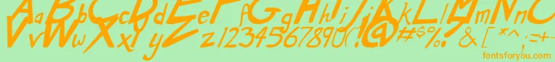 フォントDirtyDuoBoldItalic – オレンジの文字が緑の背景にあります。