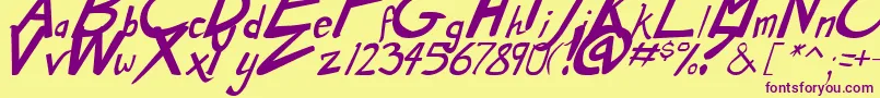 DirtyDuoBoldItalic Font – Purple Fonts on Yellow Background