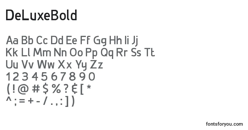 Czcionka DeLuxeBold – alfabet, cyfry, specjalne znaki