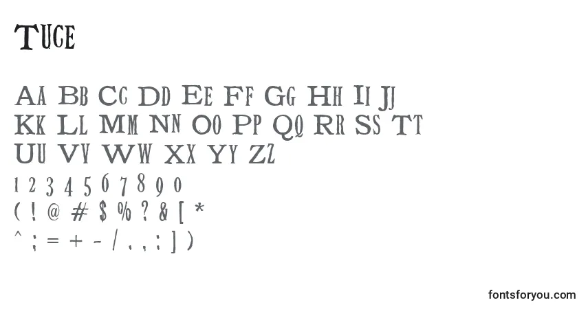 Schriftart Tuce (48462) – Alphabet, Zahlen, spezielle Symbole