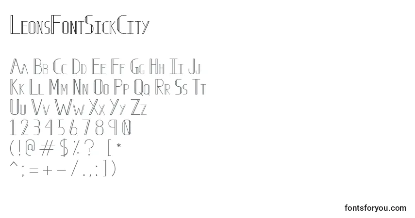 Schriftart LeonsFontSickCity – Alphabet, Zahlen, spezielle Symbole