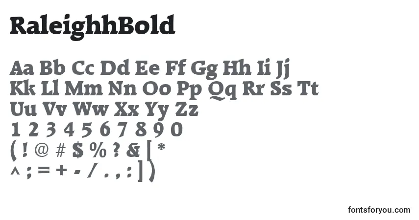 A fonte RaleighhBold – alfabeto, números, caracteres especiais