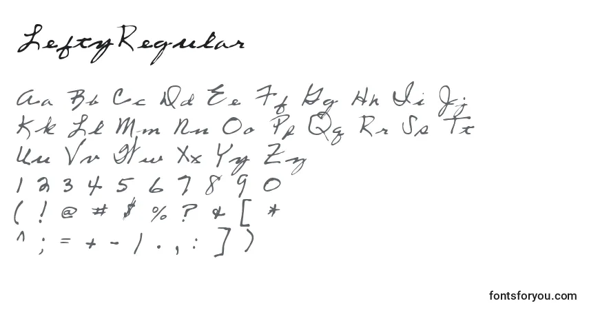Schriftart LeftyRegular – Alphabet, Zahlen, spezielle Symbole