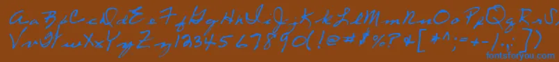 LeftyRegular-Schriftart – Blaue Schriften auf braunem Hintergrund