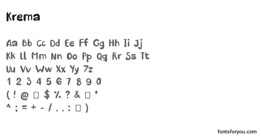 Czcionka Krema – alfabet, cyfry, specjalne znaki