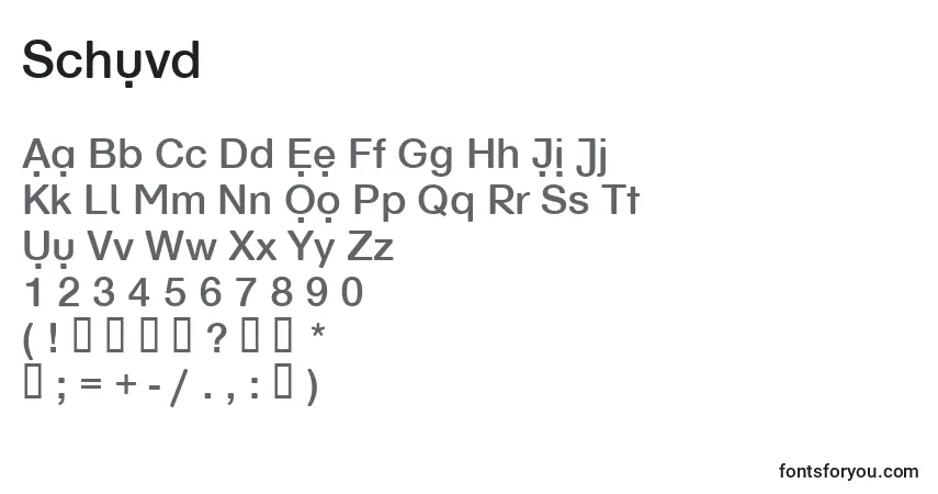 A fonte Schuvd – alfabeto, números, caracteres especiais