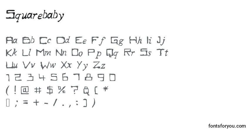 Czcionka Squarebaby – alfabet, cyfry, specjalne znaki