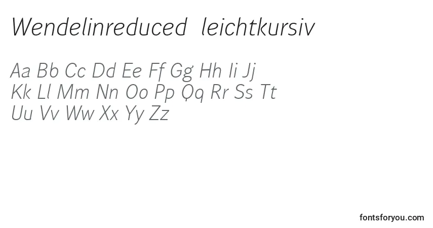 Czcionka Wendelinreduced46leichtkursiv – alfabet, cyfry, specjalne znaki