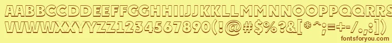 フォントAPlakattitul3DExtrabold – 茶色の文字が黄色の背景にあります。