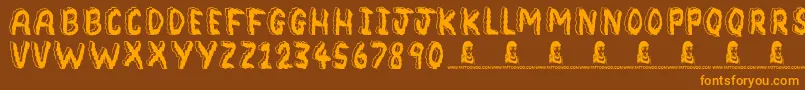 Bedrock-Schriftart – Orangefarbene Schriften auf braunem Hintergrund