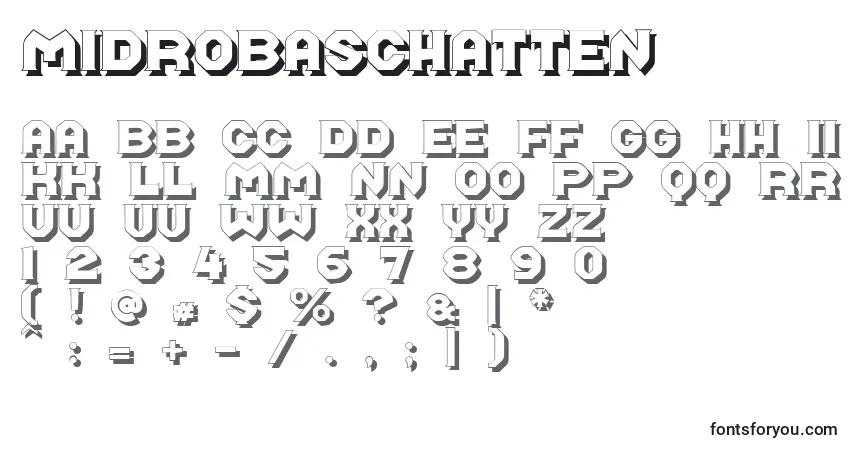 Midrobaschatten-fontti – aakkoset, numerot, erikoismerkit