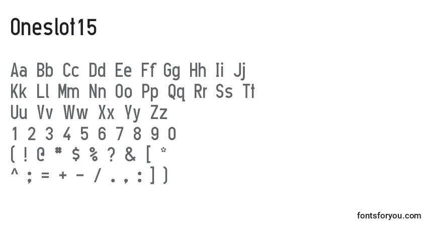 Czcionka Oneslot15 – alfabet, cyfry, specjalne znaki