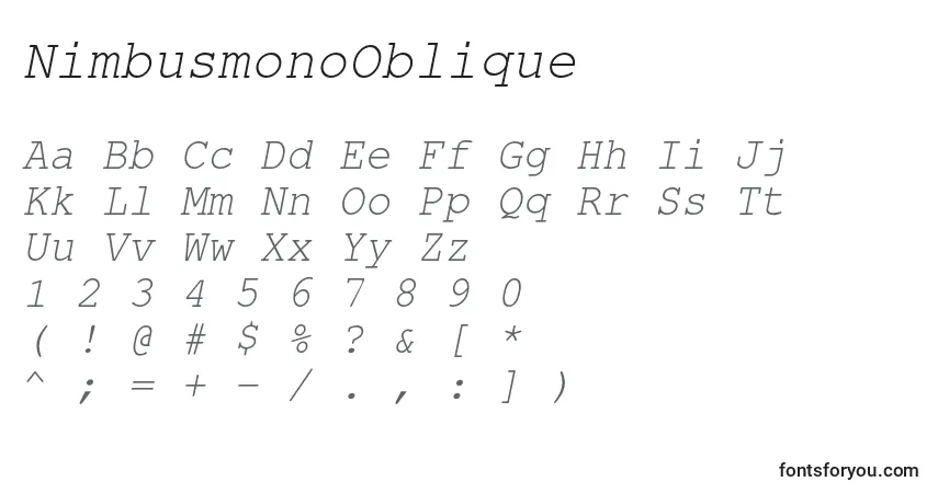 Czcionka NimbusmonoOblique – alfabet, cyfry, specjalne znaki