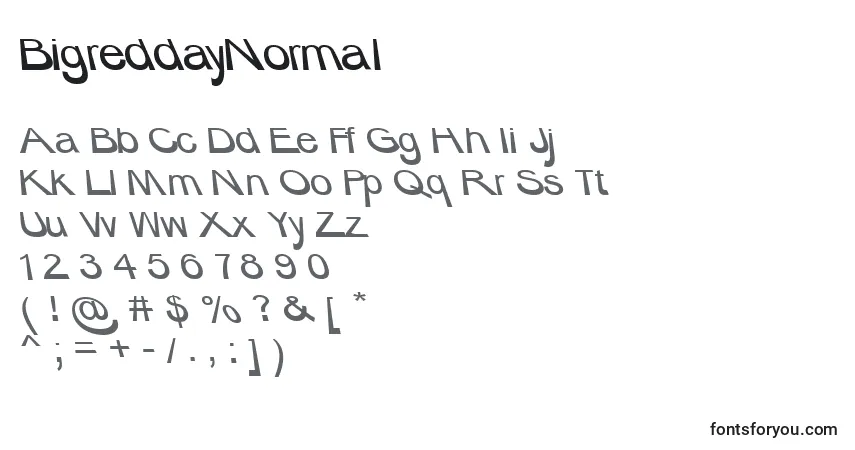 Czcionka BigreddayNormal – alfabet, cyfry, specjalne znaki