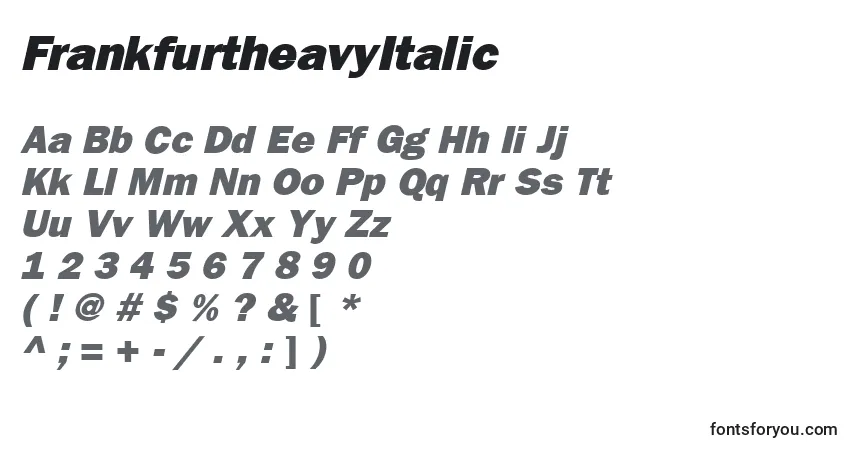 Czcionka FrankfurtheavyItalic – alfabet, cyfry, specjalne znaki