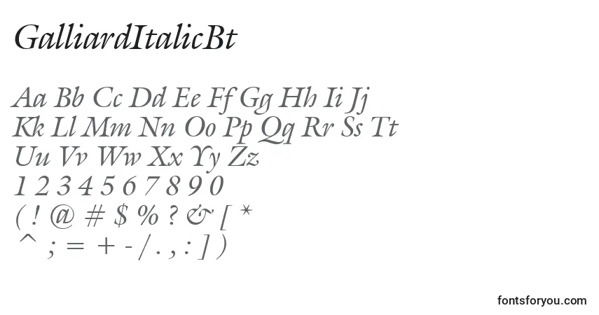 A fonte GalliardItalicBt – alfabeto, números, caracteres especiais