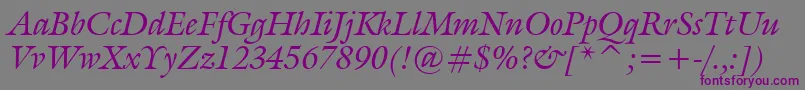 GalliardItalicBt-Schriftart – Violette Schriften auf grauem Hintergrund