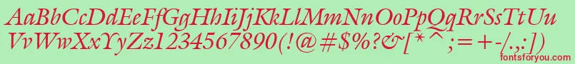 GalliardItalicBt-Schriftart – Rote Schriften auf grünem Hintergrund