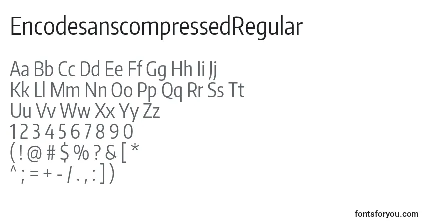 A fonte EncodesanscompressedRegular – alfabeto, números, caracteres especiais