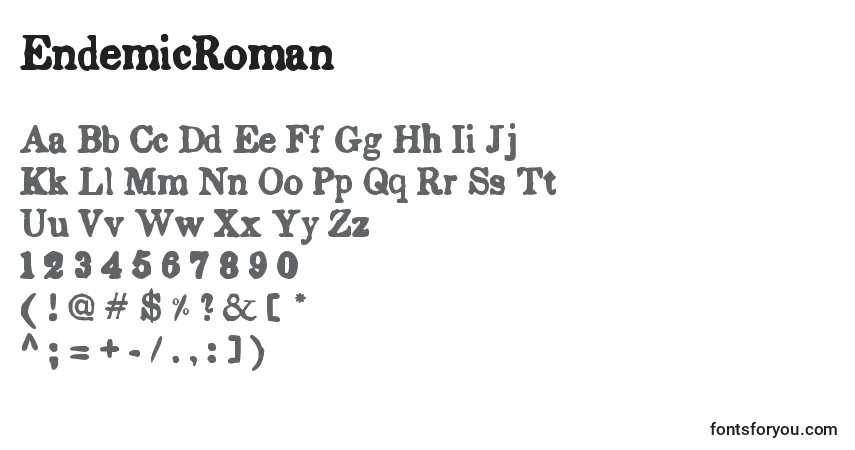 EndemicRoman-fontti – aakkoset, numerot, erikoismerkit