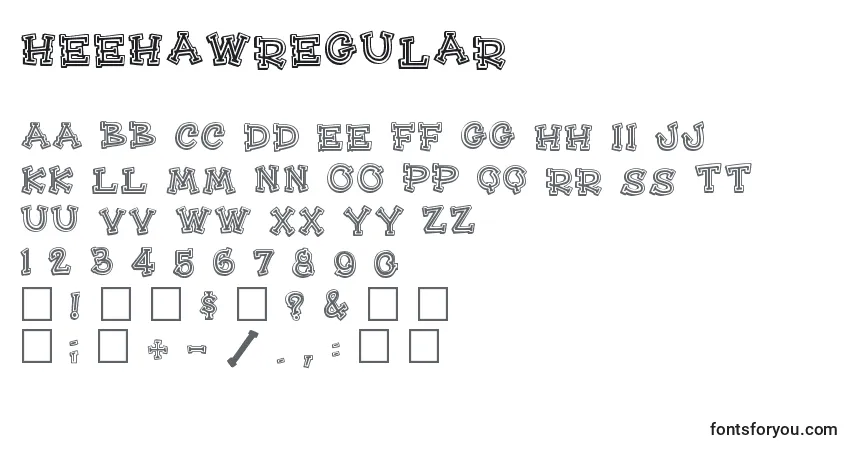 Schriftart Heehawregular – Alphabet, Zahlen, spezielle Symbole