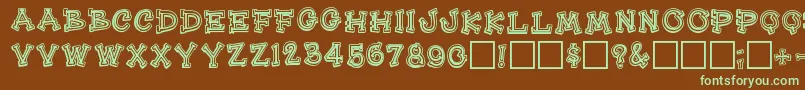 フォントHeehawregular – 緑色の文字が茶色の背景にあります。