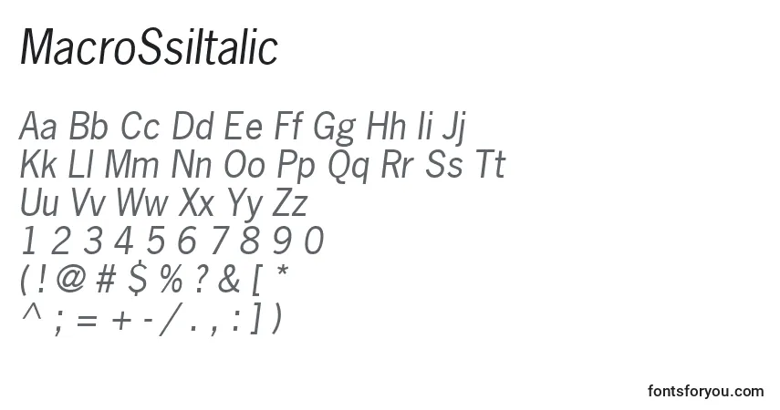 A fonte MacroSsiItalic – alfabeto, números, caracteres especiais