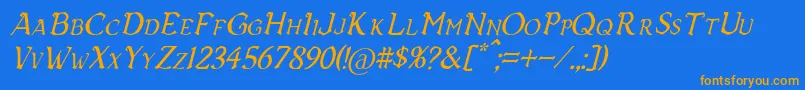 VecnaItalic Font – Orange Fonts on Blue Background