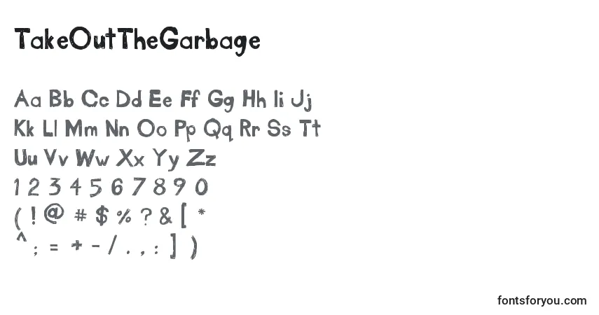 Schriftart TakeOutTheGarbage – Alphabet, Zahlen, spezielle Symbole
