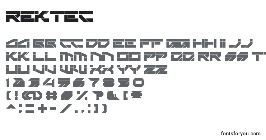 A fonte Rektec – alfabeto, números, caracteres especiais
