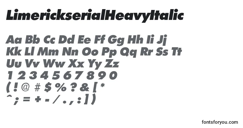 A fonte LimerickserialHeavyItalic – alfabeto, números, caracteres especiais