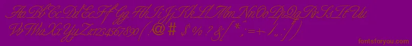 フォントBernesescriptRegularDb – 紫色の背景に茶色のフォント