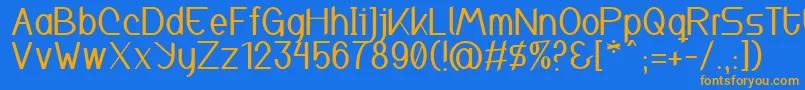 フォントInspyratta – オレンジ色の文字が青い背景にあります。