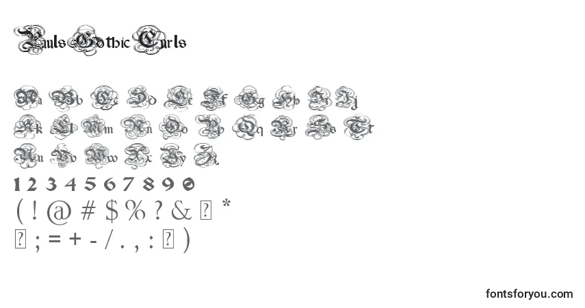 A fonte PaulsGothicCurls – alfabeto, números, caracteres especiais