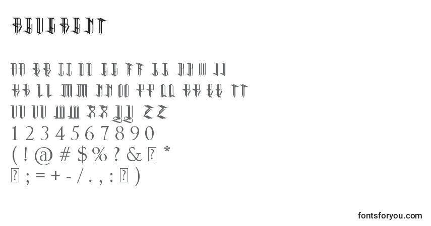 Schriftart Reverent – Alphabet, Zahlen, spezielle Symbole