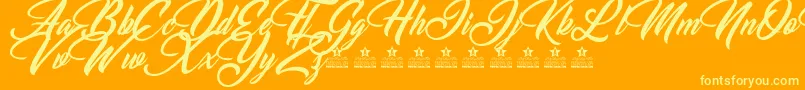 ChristmasDayPersonalUse-Schriftart – Gelbe Schriften auf orangefarbenem Hintergrund